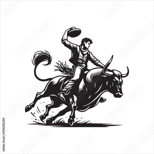 Bull Rodeo Showdown – Cowboy Riding a Bucking Bull in Action


