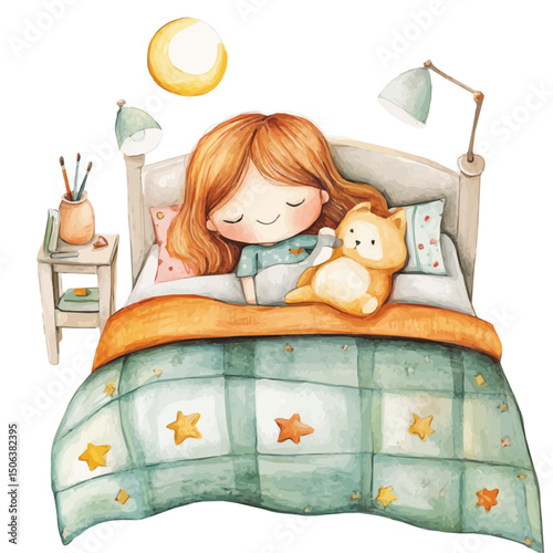 Bedtime Routine, watercolor drawing vector, high quality, isolated on a white background.