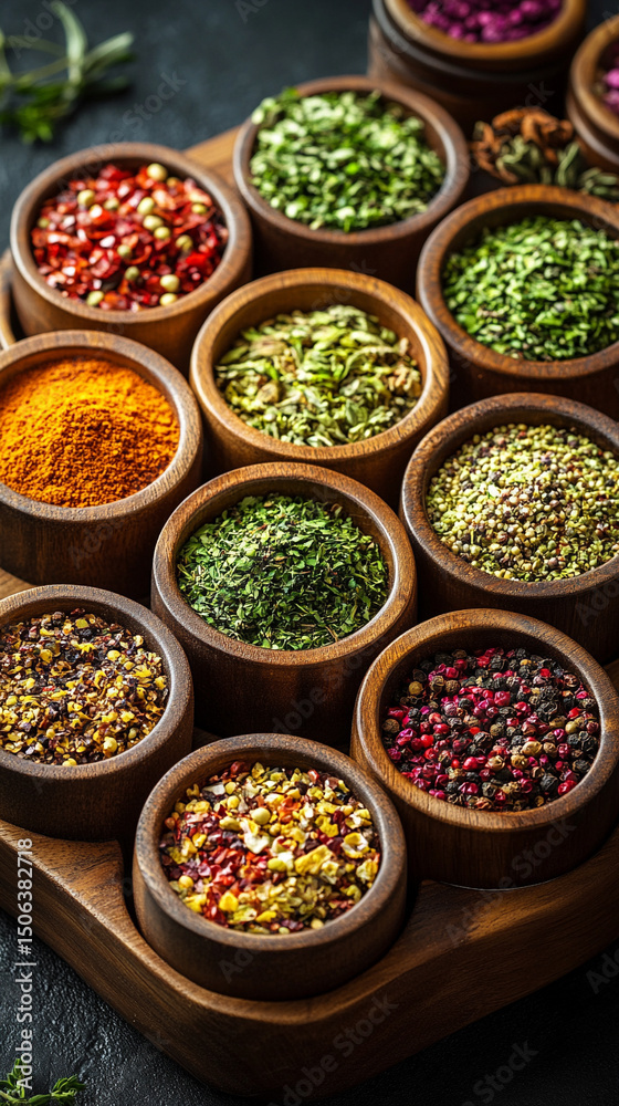 Glass jars filled with a variety of colorful spices and seasonings neatly arranged, showcasing vibrant hues and textures. Represents healthy eating, natural flavor, and culinary inspiration.
Glass jars filled with a variety of colorful spices and seasonings neatly arranged, showcasing vibrant hues and textures. Represents healthy eating, natural flavor, and culinary inspiration.