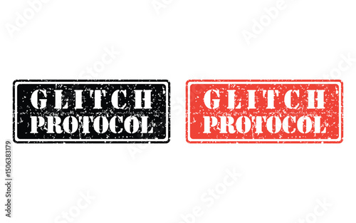 glitch protocol grunge stamp design, vector, isolated on transparent background