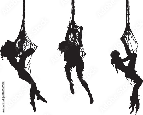 Silhouette Art: People Trapped in Spiderwebs - Halloween Horror Vector Graphic Illustration