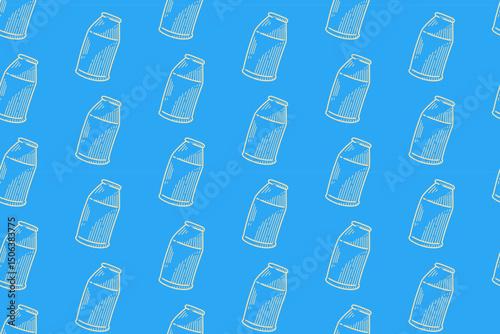 milk bottle engraving line art seamless pattern on blue background. retro bottle of milk hatching pattern wallpaper background for dairy product, farm, grocery, health drink, cafes merchandise