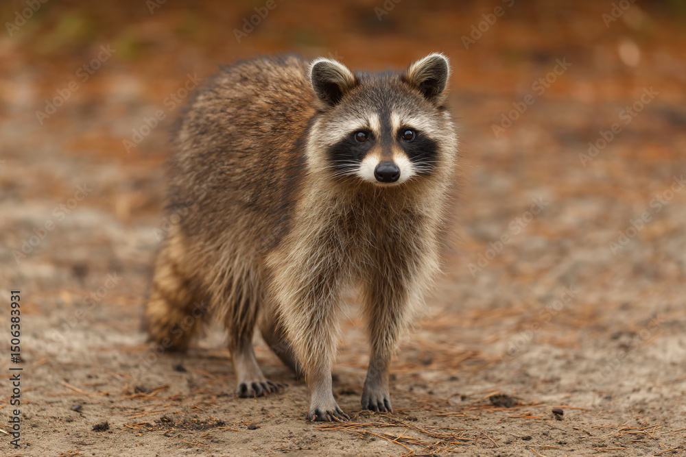 Fototapeta premium a raccoon walking across a dirt field