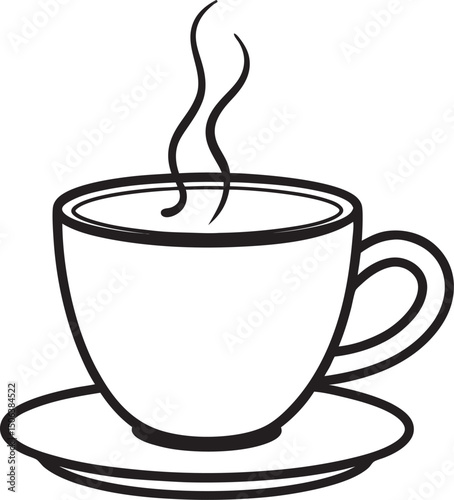 hot tea or coffee cup line art vector illustration on white background