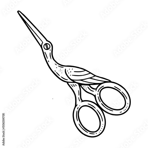 vintage crane sewing shears illustration