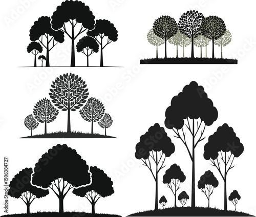 set of trees forest illustration vector