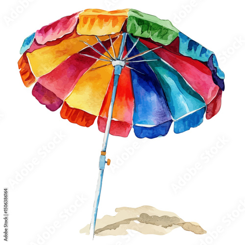 watercolor of Beach Umbrella, vector high quality, isolated on a white background.