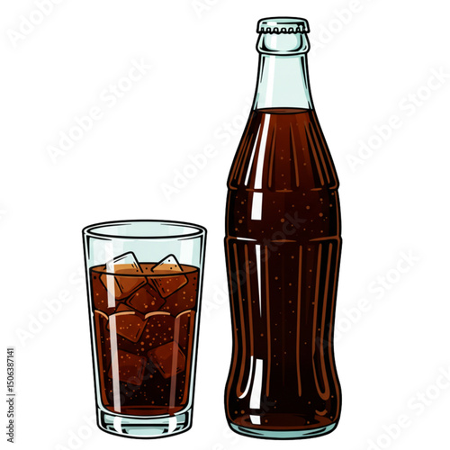 Cola bottle and glass