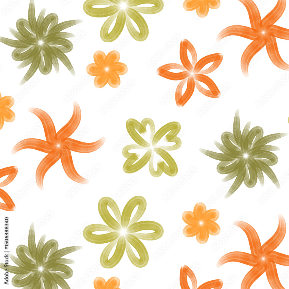Obraz premium Seamless Floral Pattern with Various Hand-Drawn Flower Shapes for Decorative Design