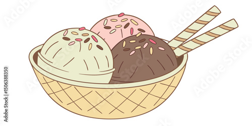 Colorful ice cream scoops. various flavors. vector illustration.
