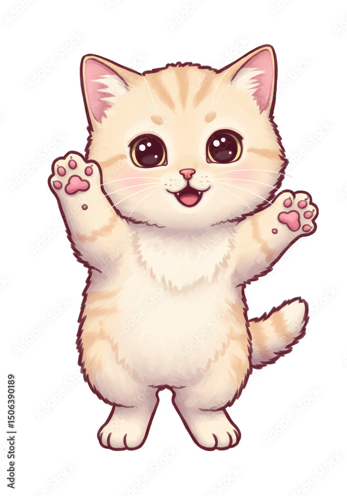 Obraz premium Cute Cartoon Cat Illustration Happy Kitten with Transparent Background