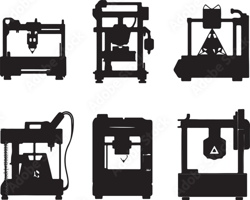 Silhouette of 3D Printers: FDM, Resin, & Industrial Machines - Vector Graphics Collection