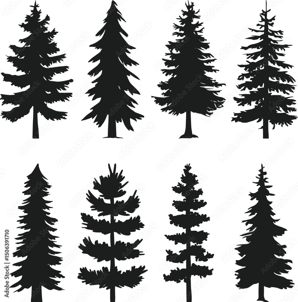 Obraz premium Silhouette Vector Collection of Pine and Evergreen Trees for Nature and Outdoor Designs