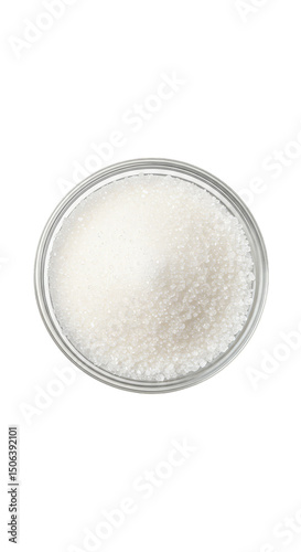 Photo of Granulated White Sugar in a Clear Bowl on a Transparent Background