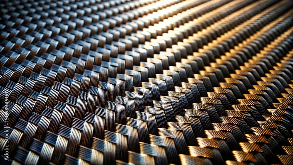 Fototapeta premium Closeup of Woven Black and Gold Textured Surface Pattern