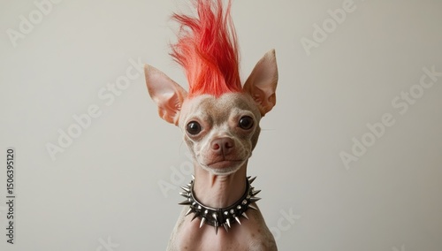 Punk Chihuahua Studio Portrait, Spiky Hair, Collar