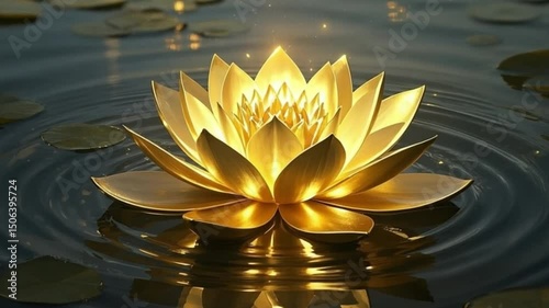 Glowing Golden Lotus Flower with Water Reflection, Mystic Ethereal Spiritual Fantasy in 8K Highly Detailed Digital Art, video download