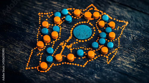 Colorful Abstract Art Design with Blue and Orange Circular Shapes