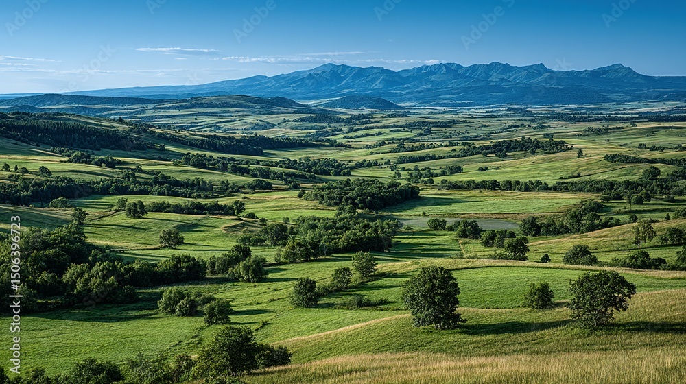 Expansive valley landscape with rolling hills and lush greenery. Expansive valley landscape with rolling hills and lush greenery.