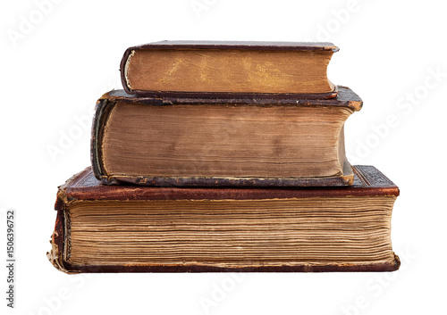 Stack of old books Isolated on transparent or white background