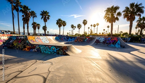 Graffiti Skate Park: Summer Lighting, Palm Tree Shadows