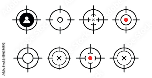 Tactical Sniper Sight Vector Set – Scope, Crosshair, and Target Aim Icons