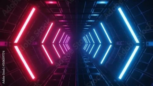 Futuristic Neon Laser Tunnel with Red and Blue Glowing Lines, Geometric Corridor, and Pulsing Symmetrical Light Effects, video download