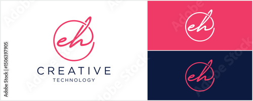 EH letter beauty Fashion handwriting vector logo.