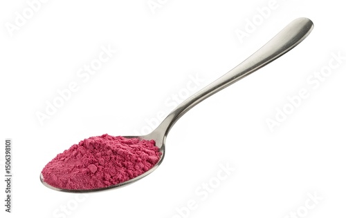 Spoonful of Pink Powdered Spice or Colorant on White Background