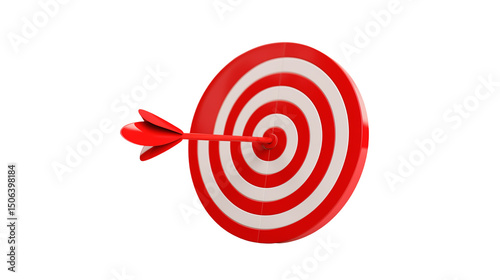 3D rendering of an arrow hitting the center target, isolated on transparent background