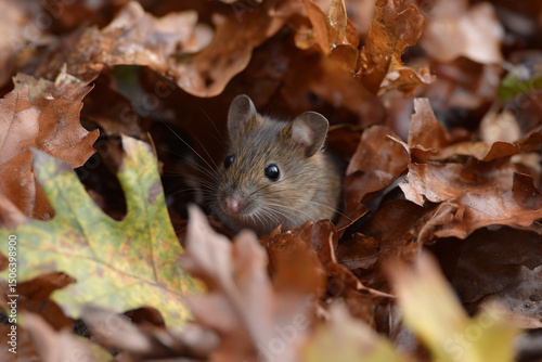 a mouse is hiding in the leaves of a tree