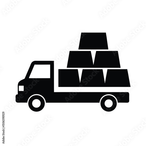 A simple black and white illustration of a truck transporting gold bars