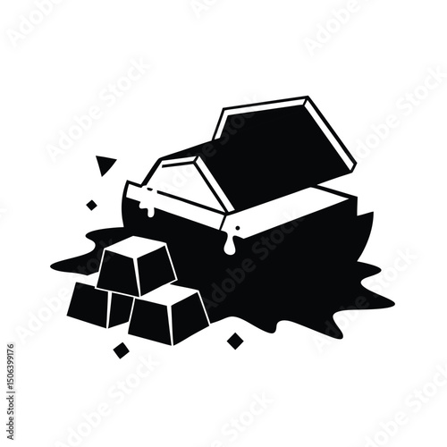 Chocolate box with melted chocolate and squares conceptual vector illustration on white background