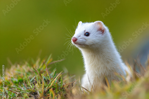 a white ferret is looking up at the camera