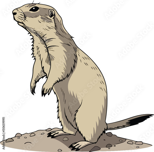 Vector Prairie Dog Standing Alert – Detailed Wildlife Rodent Illustration