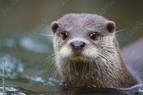 a close up of a wet otter in the water