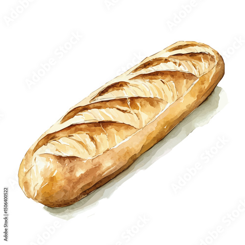Baguette Loaf, watercolor painting vector, high quality, isolated on a white background.