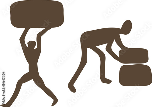 Workers Lifting and Carrying Heavy Objects in Silhouette