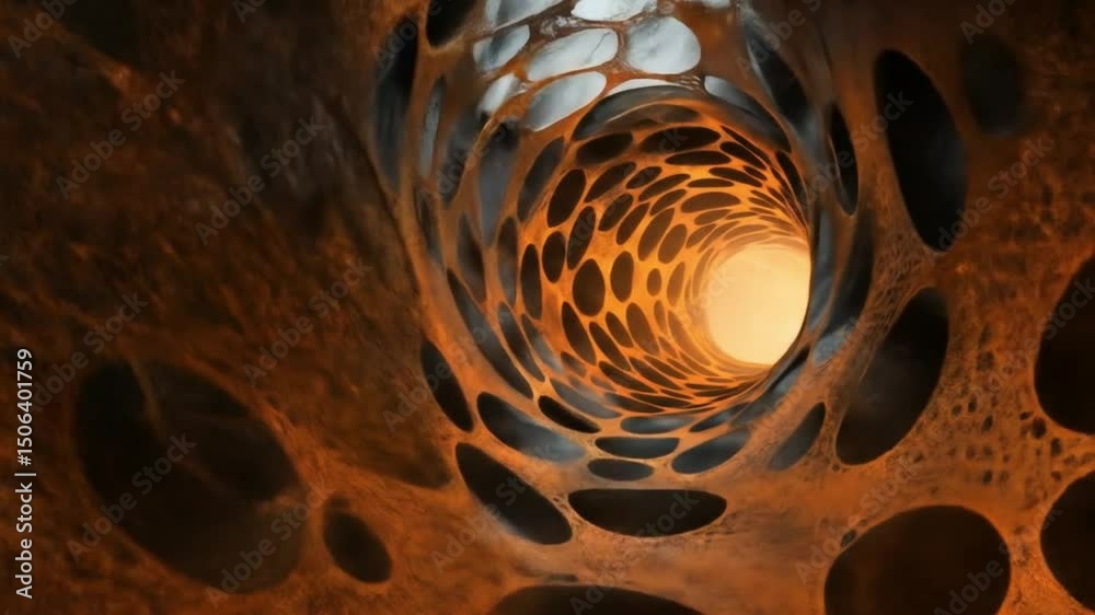 Tunnel of organic cellular caverns