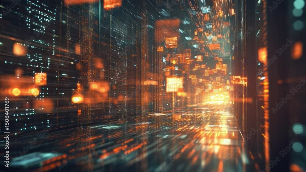 Digital Data Stream: A mesmerizing abstract of flowing data streams, illuminated by vibrant, energetic light, symbolizing connectivity, innovation, and the fast pace of technology.