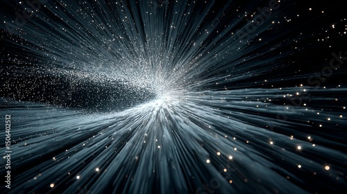 Futuristic technology background with icy blue gradient featuring dynamic flowing particle lines evenly distributed across the screen