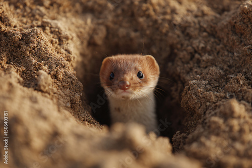 a small animal sticking its head out of a hole