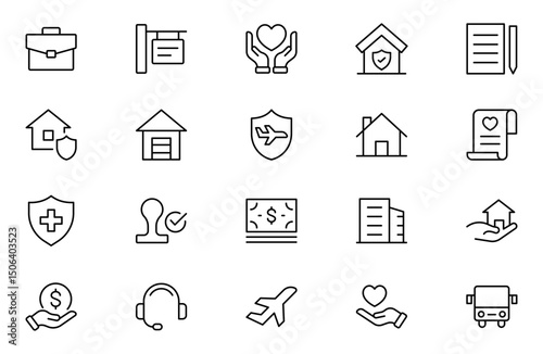 Insurance line icon set. insurance web icons. filled icons such asproblemelectric,excessive weight for the vehicle. Editable stroke. Vector illustration