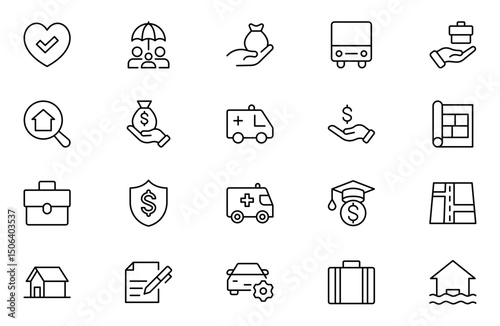 Insurance line icon set. insurance web icons. filled icons such asproblemelectric,excessive weight for the vehicle. Editable stroke. Vector illustration