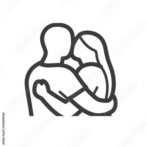 Faceless Two People Hugging – Bold Outline Emotional Moment Clipart on White Background