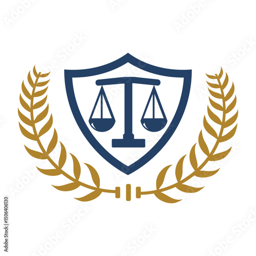 law firm inside a shield with curling leaves vector logo