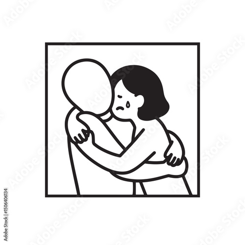 Faceless Two People Hugging – Bold Outline Emotional Moment Clipart on White Background