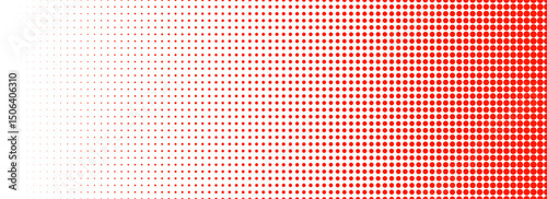Red halftone gradient texture. Vanishing cartoon polka dot background. Repeated dotted gradation pattern. Fading comic pop art overlay backdrop. Rasterized halfton patern effect wallpaper. Vector