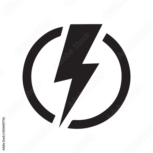 Vector arrow sign with a shiny blue lightning icon on a round web button for direction and power