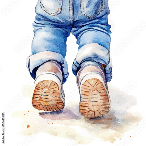 Babys First Steps, watercolor painting vector, high quality, isolated on a white background.